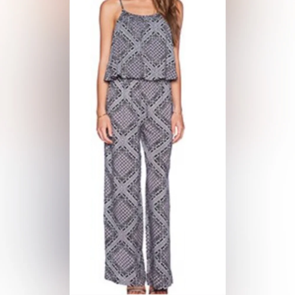 C & C California Printed Tiered Loose Wide Leg Jumpsuit Size L NWT MSRP $108 - Picture 1 of 9